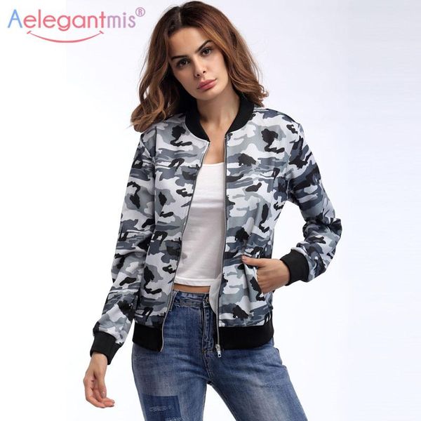 

women's jackets aelegantmis spring autumn fashion camouflage women bomber jacket female long sleeve casual ladies zipper basic coat, Black;brown