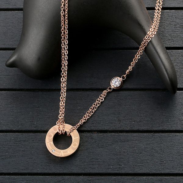 

custom stainless steel clavicle chain rose gold ring fashionable necklace, Black