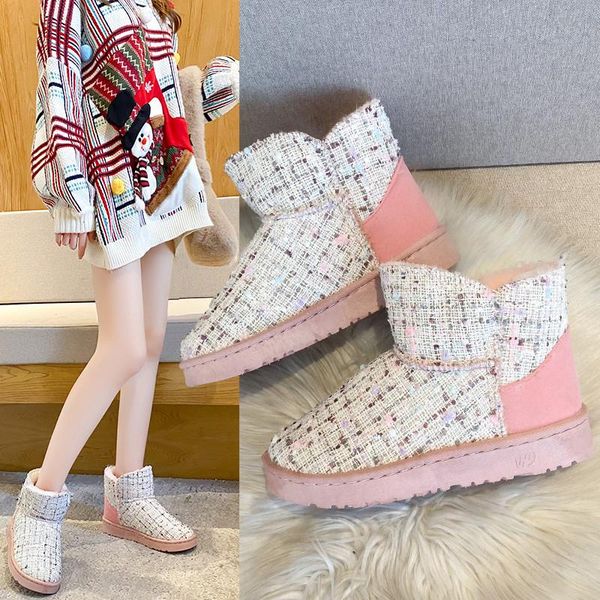 

boots winter snow leather ankle spring flat shoes woman short brown botas with fur 2021 for women lace up, Black