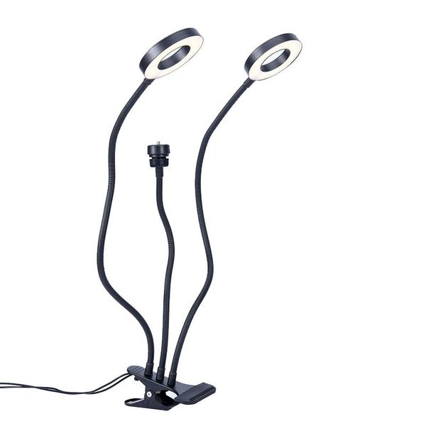 

flash heads 3.5-inch dv small pan/tilt usb ring clip light, dual-lamp dimmable light with phone holder, for live broadcast