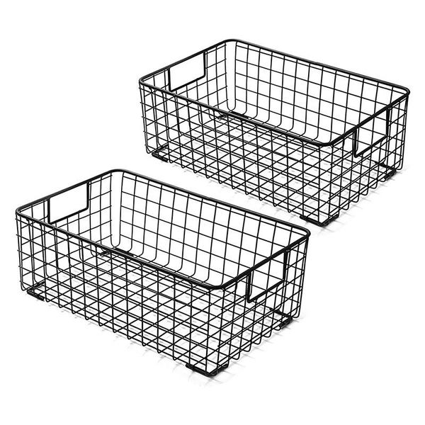 

storage baskets 2pcs wire with handles, metal organizer basket bins for home, office, nursery, laundry shelves