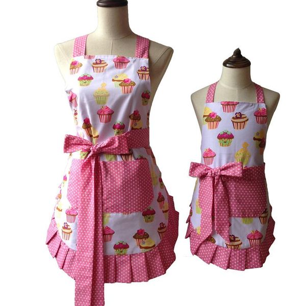 

aprons retro kitchen mother and daughter flirty frosted cupcake aqua damask ruffled cooking avental de cozinha divertido pinafore apron