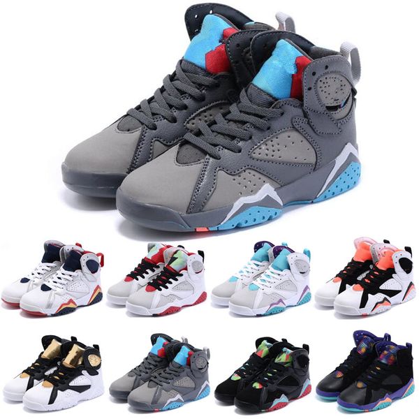 

2021 new kids jumpman 7 sneakers children boys girls baby toddler 7s basketball shoe kid athletic sneaker sports shoes size 28-35, Black