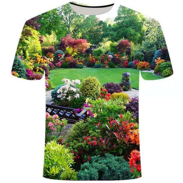 

men's t-shirts femskis exquisite creative flower couple outfit unique 3d printing t-shirt summer thin round neck men and women same sty, White;black