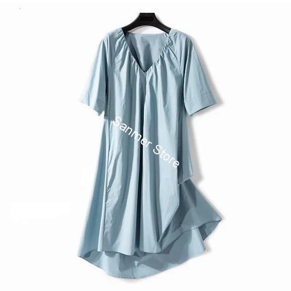 

2021 new v-neck feminino manga curta cor slida simples solto primavera vero zper senhora joelho comprimento vestido xtnc, Black;gray