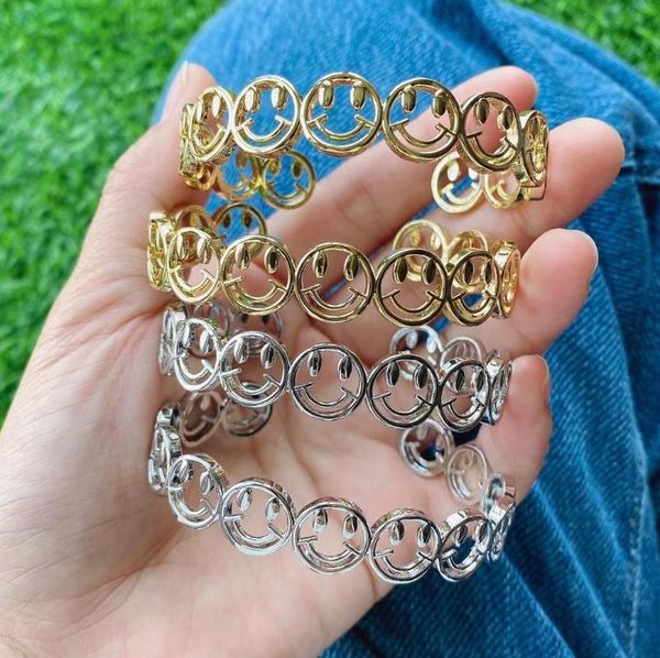 

bangle 2021 arrival fashion cute 18k solid smile happy face hollow out jewelry bracelet charm collection, Black