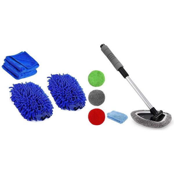 

water gun & snow foam lance 2 pack wash gloves with 2pcs cleaning cloth 1set microfiber car interior window cleaner extendable handle
