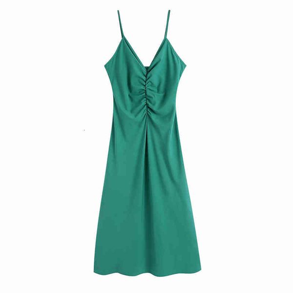 

casual dresses women v neck a-line 2021 summer fashion ladies high street vintage sling female pleated solid color fxpl, Black;gray