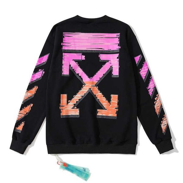 

2021 spring autumn off new trend pink orange arrow casual cotton round neck long sleeve sweater men's and women's hair1, White
