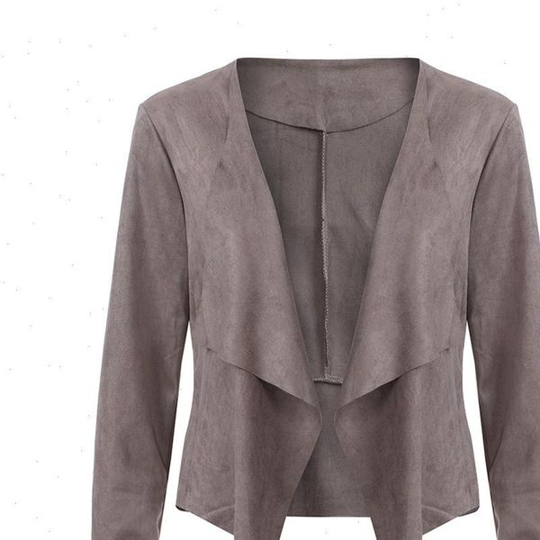 

spring autumn womens turn down collar coats ladies waterfall cardigans long sleeve coat open front suede jacket solid color, Black;brown