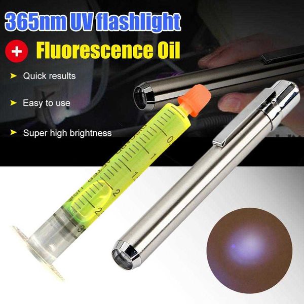 

new stainless steel 365nm uv waterproof led flashlight torch fluorescence oil detection air conditioning for car a/c pipeline repair