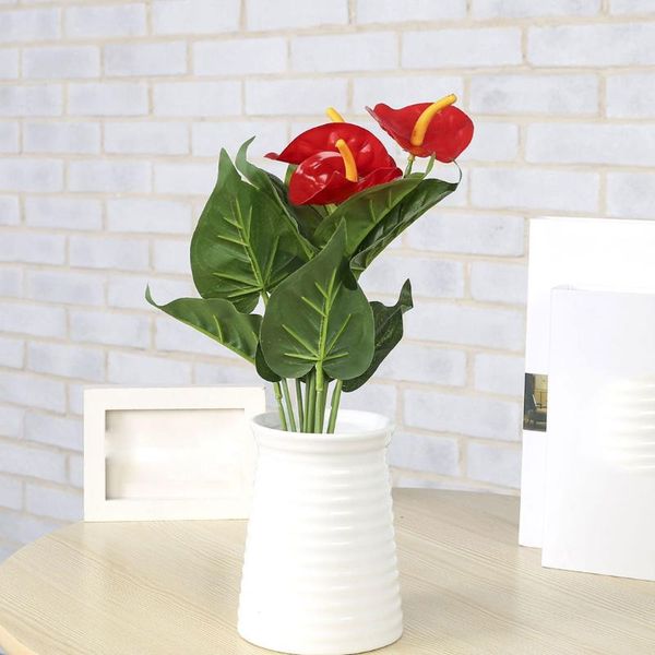 

decorative flowers & wreaths 32cm anthurium green potted indoor plants balcony office deskartificial bonsai 9 leaves