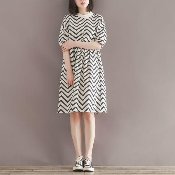 

maternity dresses pregnant women summer 2021 cotton striped dress waves sleeve loose shirt and long sections mother tide, White