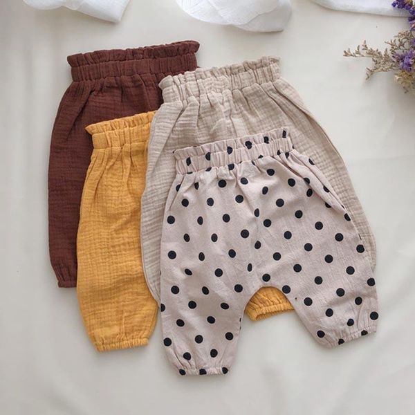 

trousers baby girl pants summer spring korean loose pp casual bloomers toddler cotton linen high waist 0-3y, Blue