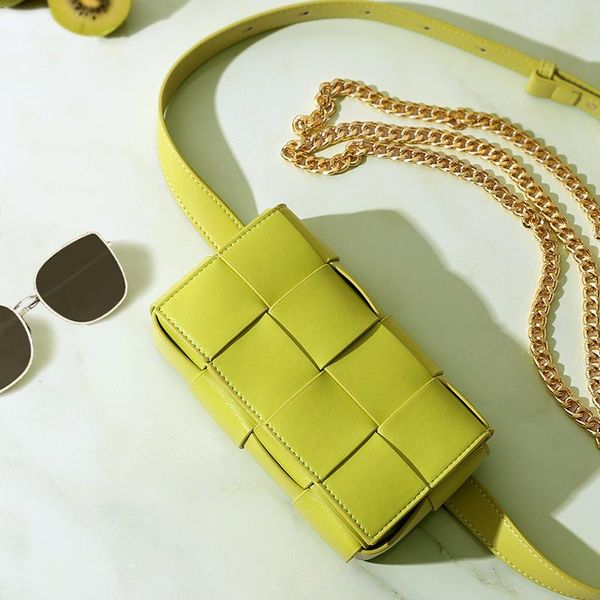 

evening bags authentic leather weave fashion waist bag candy color one shoulder crossbody small square chest for women