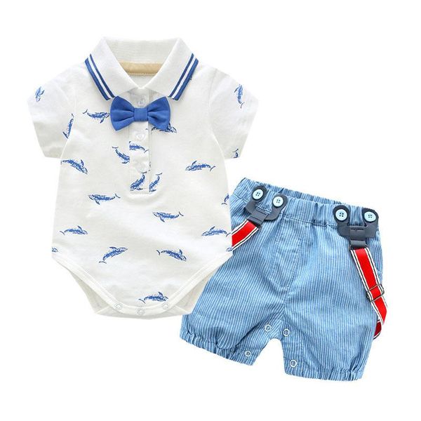 

clothing sets and pants toddler baby boys gentleman clothes short sleeve romper+suspenders 2pcs wedding party casual outfits, White
