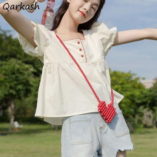 

women's blouses & shirts temperament women puff sleeve chic korean style harajuku design sweet cute all-match loose casual streetwear, White