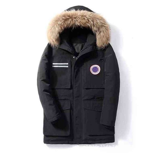 

digner luxury winter outdoor canadian map table two strip down mens womens thickened medium long knee goos warm et s-3xl, Black