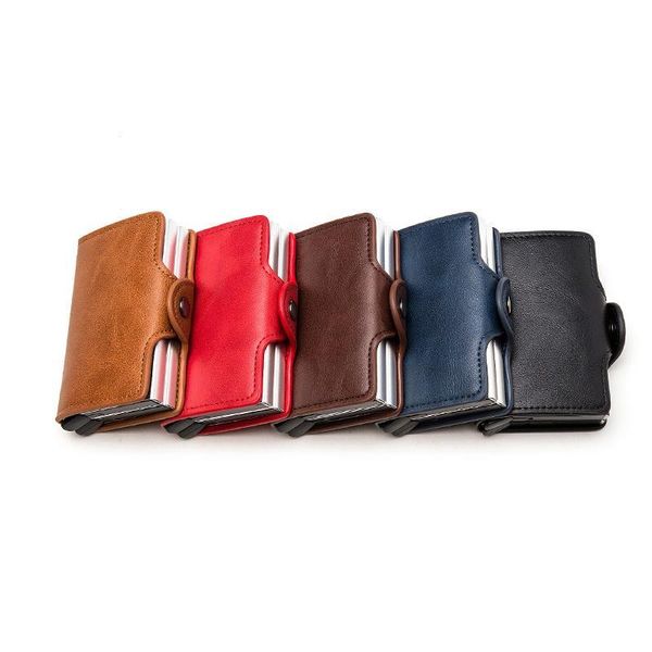 

bycobecy double boxes card holder rfid blocking anti-theft smart card case pu leather metal box travel m jllgdx