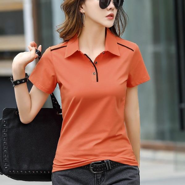 

women's polos womens shirt 2021 short-sleeved polot-shirt korean lapel bottoming casual half-sleeved, White
