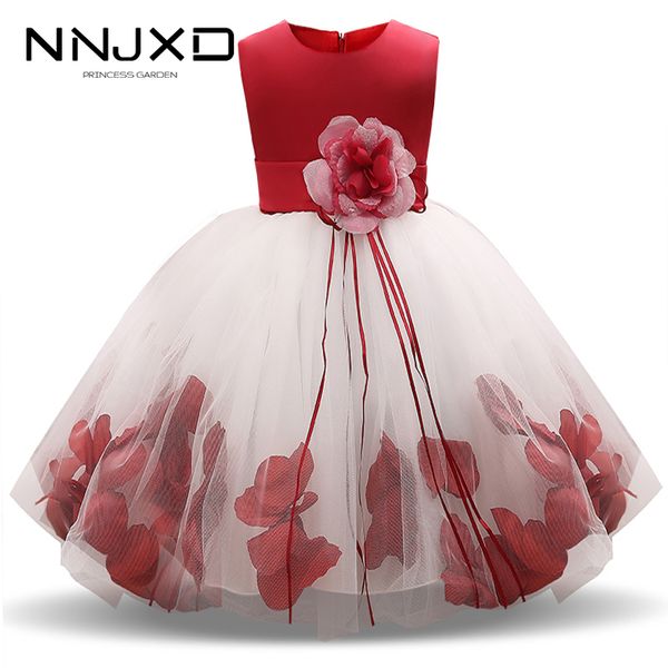 Mädchen Rose Blütenblatt Saum Nette Prinzessin Blumen Kleid Kinder Weihnachten Kleider Für Mädchen Hochzeit Geburtstag Vestidos Party Kleid 4-10Y 210303