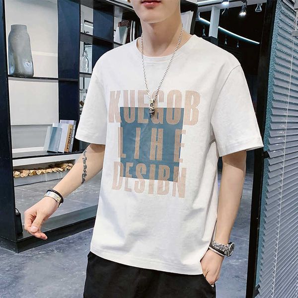 

t-shirt men's 2021 summer new cotton round neck korean fashion ins fashion brand loose half sleeve t-shirt men's, White;black