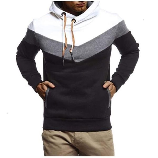 

new spring pullover men's color matching casual stretch sports hooded wear, Black
