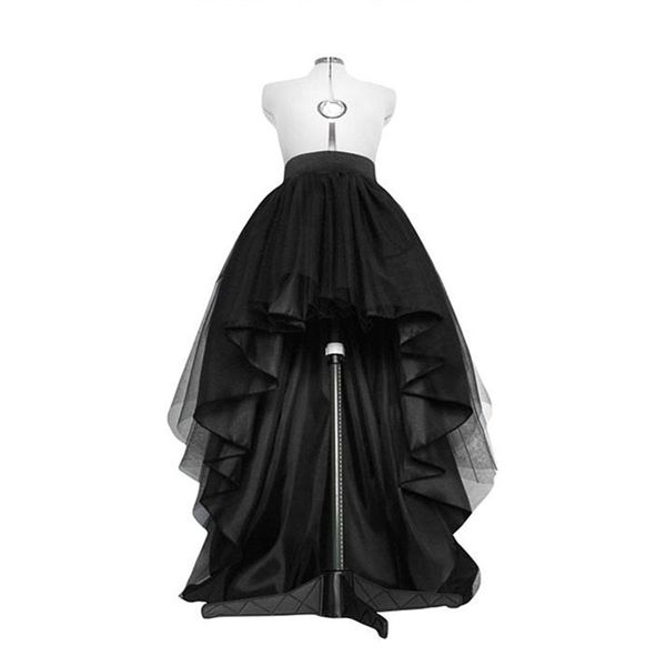 Yüksek Düşük Siyah Tül Etek Asimetiyal Hem Katmanlı Düğün Gelin Kıyafeti Bel Pileli Balo Gala Şık SAIA 210702