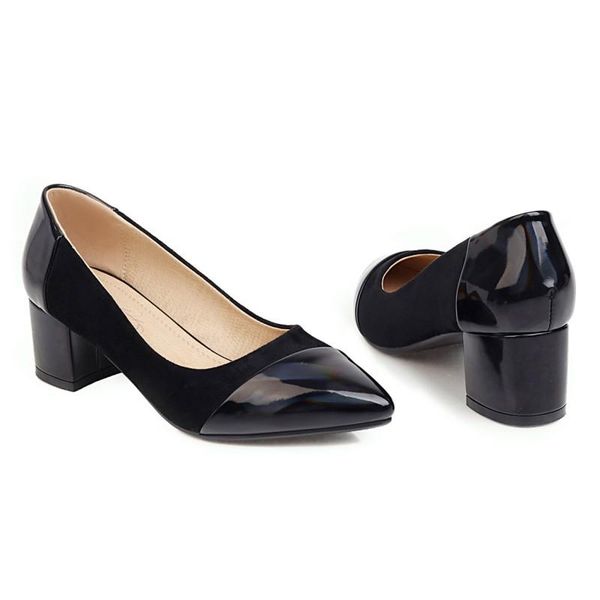 

dress shoes big size pointy color block ladies high heels women woman pumps, Black