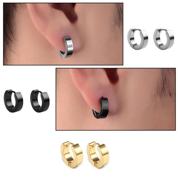 

hoop & huggie funmode punk style stainless steel small earrings for women men gold buckle earring brincos wholesale fe151, Golden;silver