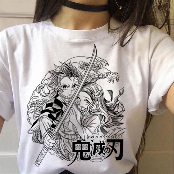 

demon slayer graphic print women t shirts streetwear punk kimetsu no yaiba clothes japanese anime funny, White