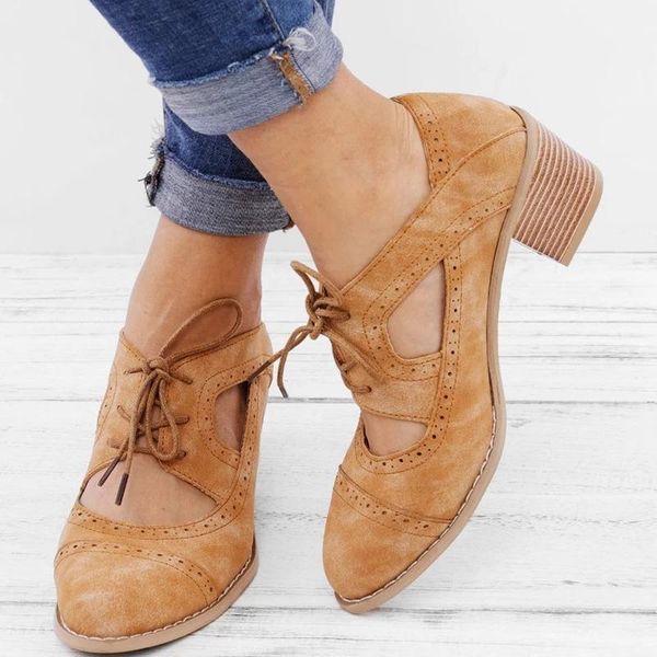 

dress shoes summer vintage round toe british lace up chunky high heels sandals women hollow casual, Black