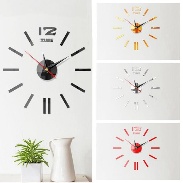 

new 3d wall clocks watch horloge 3d diy acrylic mirror stickers quartz duvar saat klock modern mute wall clock for kids rooms