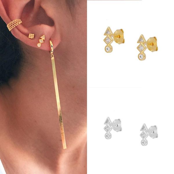 

stud s925 sterling silver earrings simple irregular zircon delicate tiny piercing earring for women jewelry w3, Golden;silver