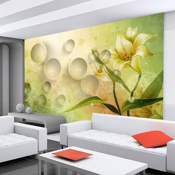 

wallpapers custom po green flower design lily floral wall mural home decoration