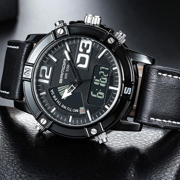 

wristwatches sport watch luminous men dual display multifunctional electronic 24 hour indication waterproof chronograph leather wrist 773, Slivery;brown