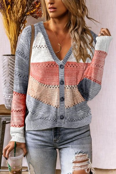 

women sweaters casual patchwork knitted long sleeve v neck loose button pullover female fashion autumn winter sweaters, White;black
