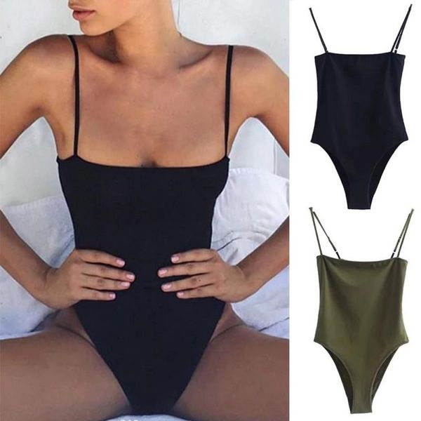 

women's swimwear ladies solid color slim flat hanging straps bottom small vest wrapped chest one-pieces, White;black