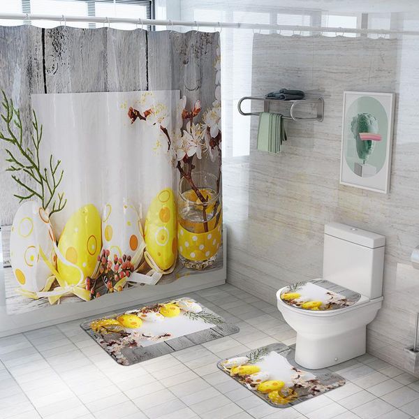 

shower curtains easter polyester curtain eggs grass wooden bathroom floral waterproof washable fabric bath for home decor