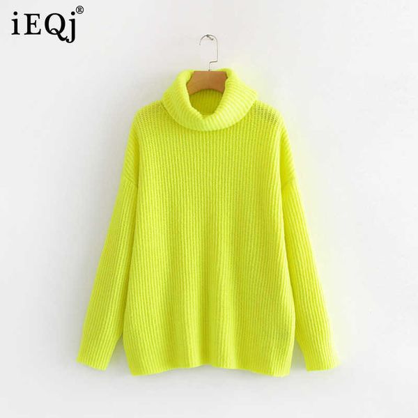 

[ieqj] spring autumn pattern turtleneck collar long sleeve solid knitting pulloveres casual sweater women 19c-a117 210824, White;black