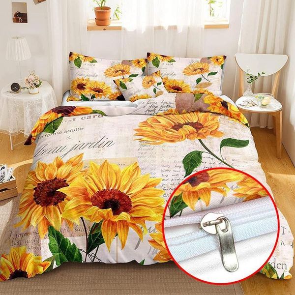 

pillow case yellow sunflowers duvet cover set floral pattern printed bedding bed kids twin/queen/king size