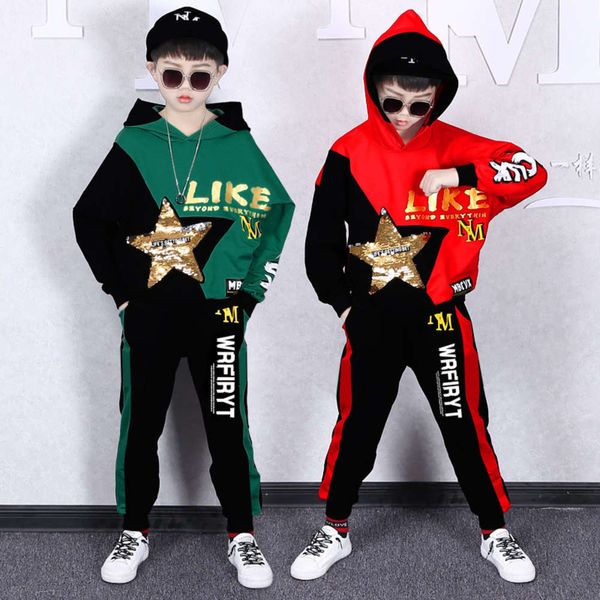 

2021 style spring new foreign boys' sweater long sleeve two piece suit for children's leisure, White