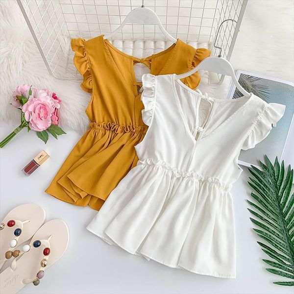 

summer fashion sweet elegant womens shirts v neck all match ladies casual, White