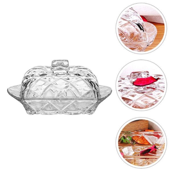 

dishes & plates 1pc embossment glass butter box creative dish transparent