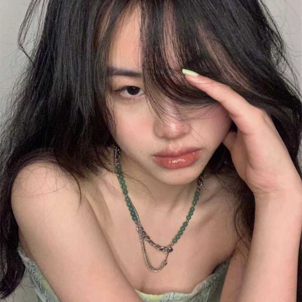 

mint green natural stone titanium steel necklaces for women, Silver