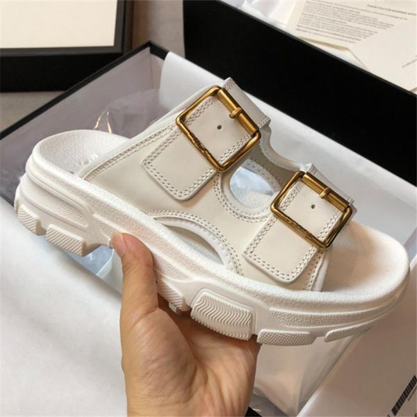 

sandals belt buckle platform roman style women's summer luxury designer female chunky slippers outdoor sports flat men's shoes, Black