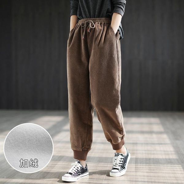 

women's pants & capris 2021 autumn winter simple solid harem literary loose retro corduroy plus velvet casual women trousers, Black;white