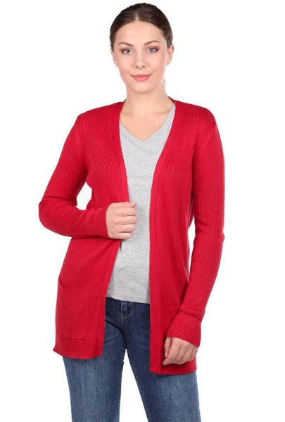 

women's knits & tees red open pocket womens knitwear cardigan, White