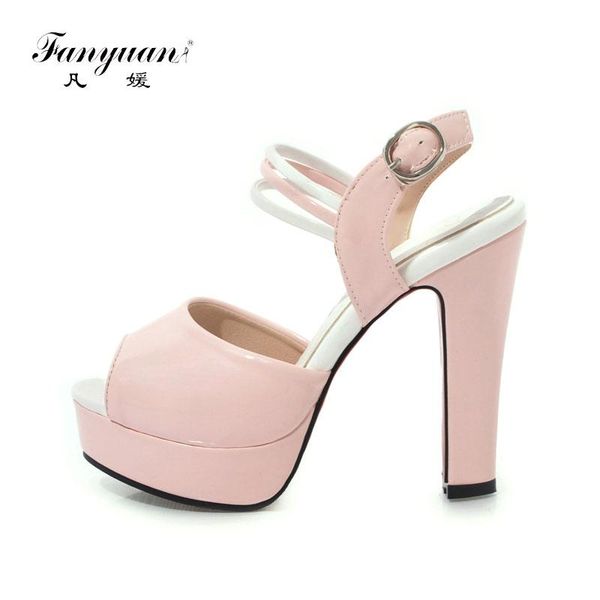 

dress shoes fanyuan fashion mixed color ankle strap sandals buckle high heels women summer narrow band platform sho, Black