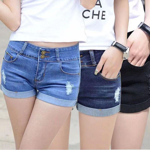 

women's jeans juniors mid rise jean shorts folded hem denim for women, Blue